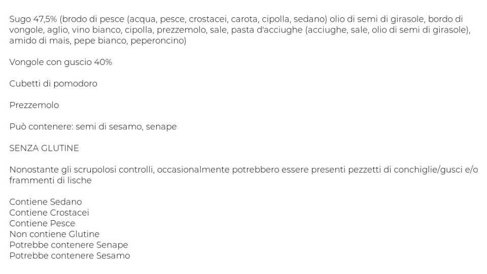 Sugo Alle Vongole Surgelato Gr 400