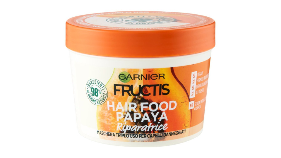 Garnier Maschera Riparatrice Fructis Hair Food, 3in1 Capelli Danneggiati, Papaya