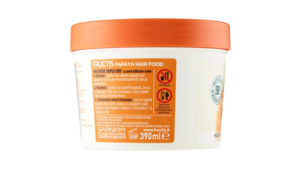 Garnier Maschera Riparatrice Fructis Hair Food, 3in1 Capelli Danneggiati, Papaya
