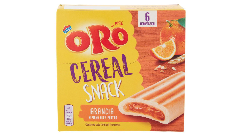 Oro Cereal Snack Arancia, soffice barretta con ripieno all'arancia - 162g