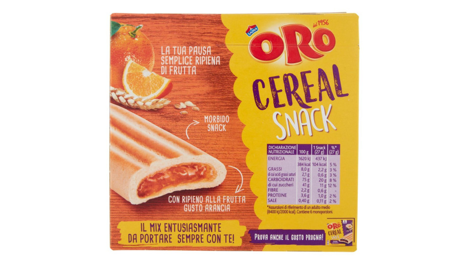 Oro Cereal Snack Arancia, soffice barretta con ripieno all'arancia - 162g