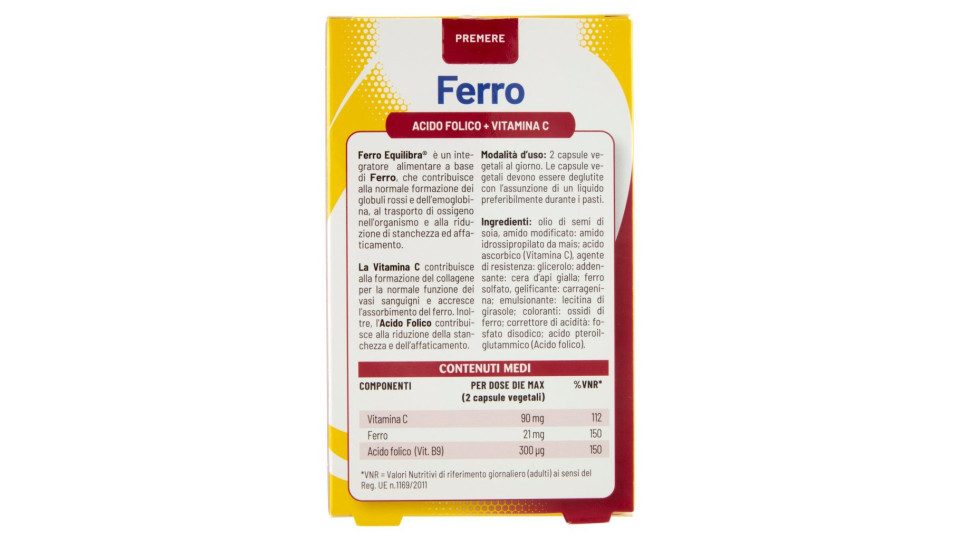 Equilibra, Ferro Vitamina C + Acido folico 60 vegicaps®