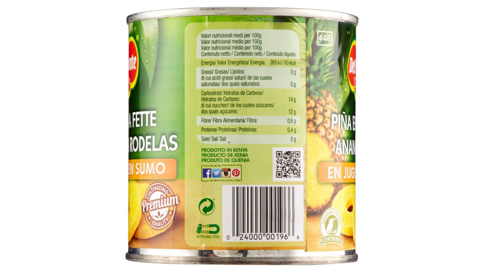 Del Monte, ananas a fette in succo