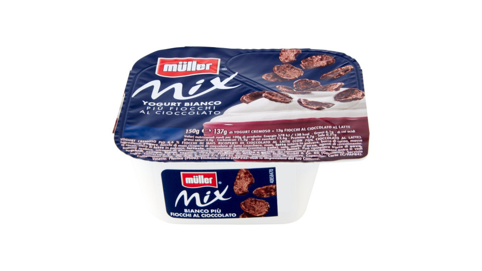 Muller - Mix, Yogurt Bianco Più Fiocchi al cioccolato
