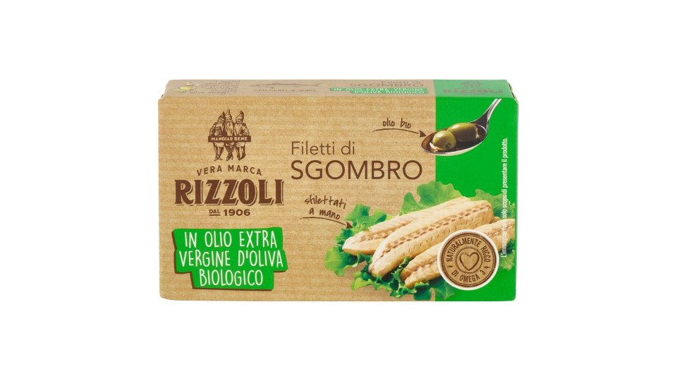 Rizzoli, filetti di sgombro in olio extra vergine di oliva biologico
