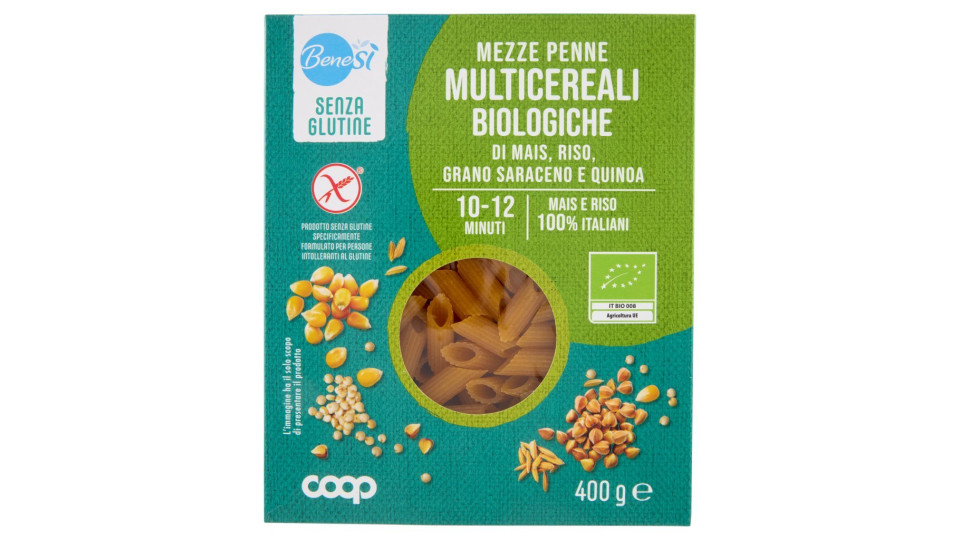Senza Glutine Mezze Penne Multicereali Biologiche Di Mais, Riso, Grano Saraceno E Quinoa