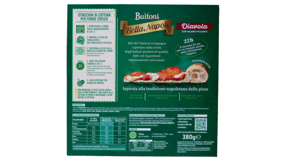 BUITONI BELLA NAPOLI POMODORINI E OLIVE Pizza surgelata 365g (1 pizza)
