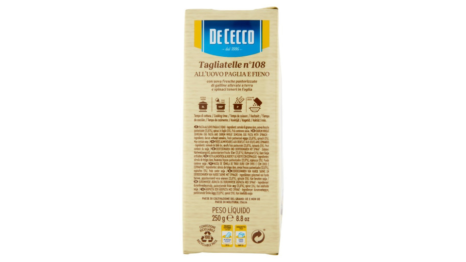 De Cecco Tagliatelle all'uovo paglia e fieno n° 108