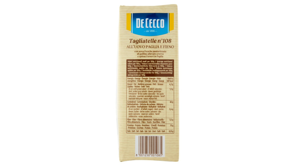 De Cecco Tagliatelle all'uovo paglia e fieno n° 108