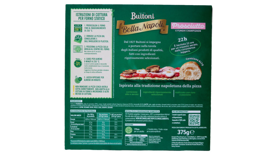 BUITONI PIZZA PROSCIUTTO SENZA GLUTINE pizza con prosciutto surgelata