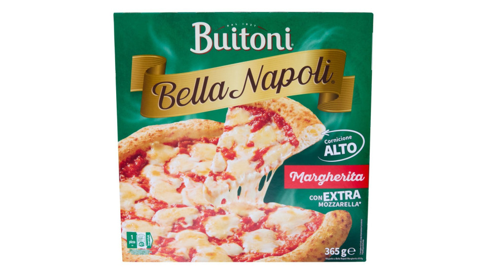 BUITONI BELLA NAPOLI MARGHERITA LA NERA pizza margherita al carbone vegetale surgelata