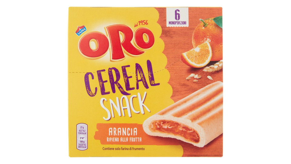 Oro Cereal Snack Arancia, soffice barretta con ripieno all'arancia - 162g
