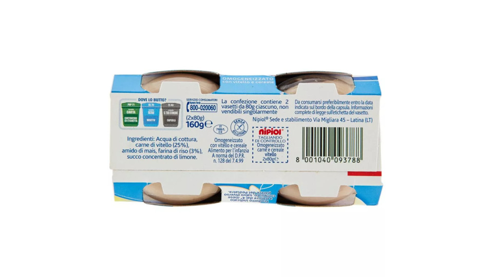 Nipiol Vitello Omogeneizzato con vitello e cereale