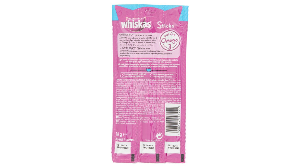 Whiskas Sticks ricco di salmone 3 pezzi