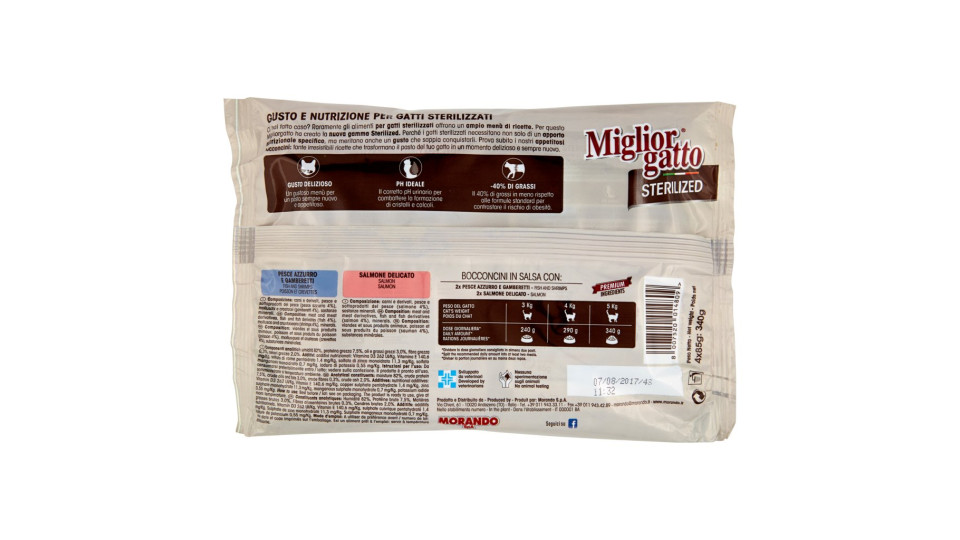 Migliorgatto Sterilized Bocconcini in Salsa con: Pesce Azzurro e Gamberetti - Salmone Delicato
