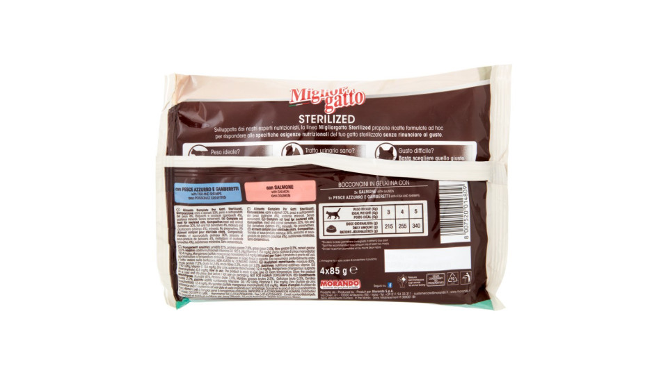 Migliorgatto Sterilized Bocconcini in Salsa con: Pesce Azzurro e Gamberetti - Salmone Delicato