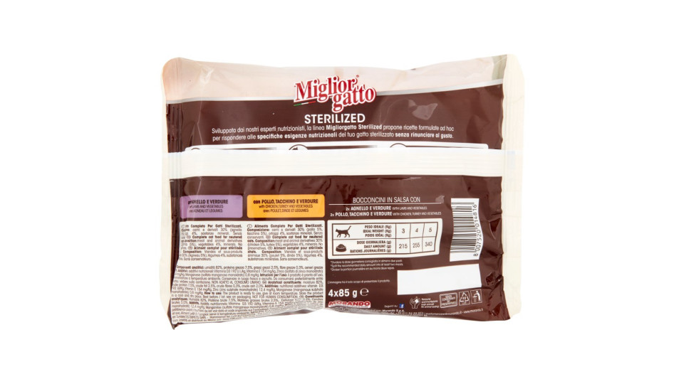 Migliorgatto Sterilized Bocconcini in Salsa con: Pollo, Tacchino e Verdure - Agnello e Verdure