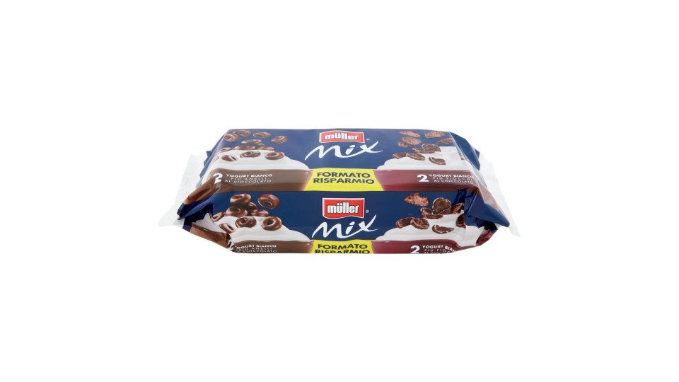 müller Mix Yogurt Bianco Più Anelli al Cioccolato + Yogurt Bianco Più Fiocchi al Cioccolato