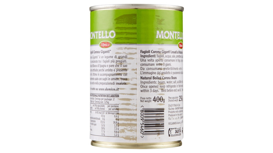 Montello Fagioli Giganti Corona Lessati al Naturale