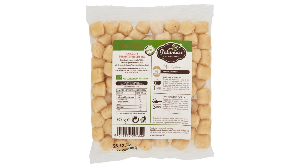 Patamore Bio i Biologici Integrali Gnocchi Freschi con Farina Integrale