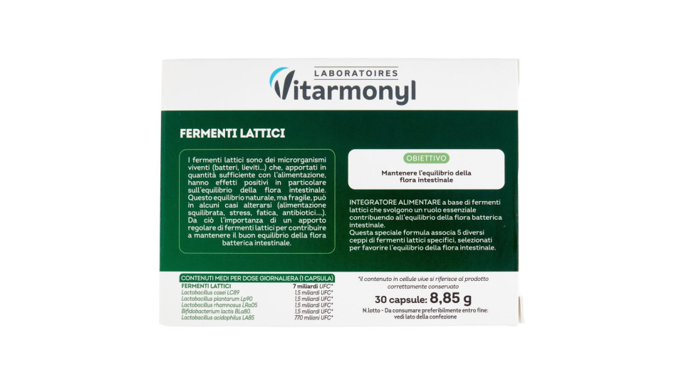 Laboratoires Vitarmonyl Fermenti Lattici equilibrio flora intestinale 30 capsule