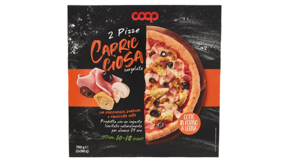 2 Pizze Capricciosa con Mozzarella, Verdure e Prosciutto Cotto Surgelate
