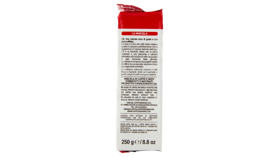 Caffè Vergnano Natura100% Caffè E Orzo Macinatura Moka