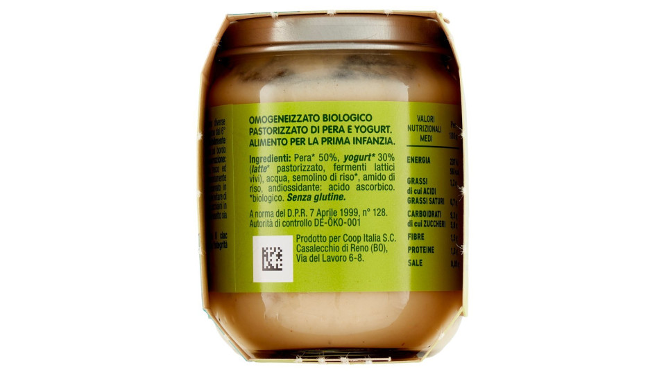 Merenda Pera E Yogurt Omogeneizzato Biologico