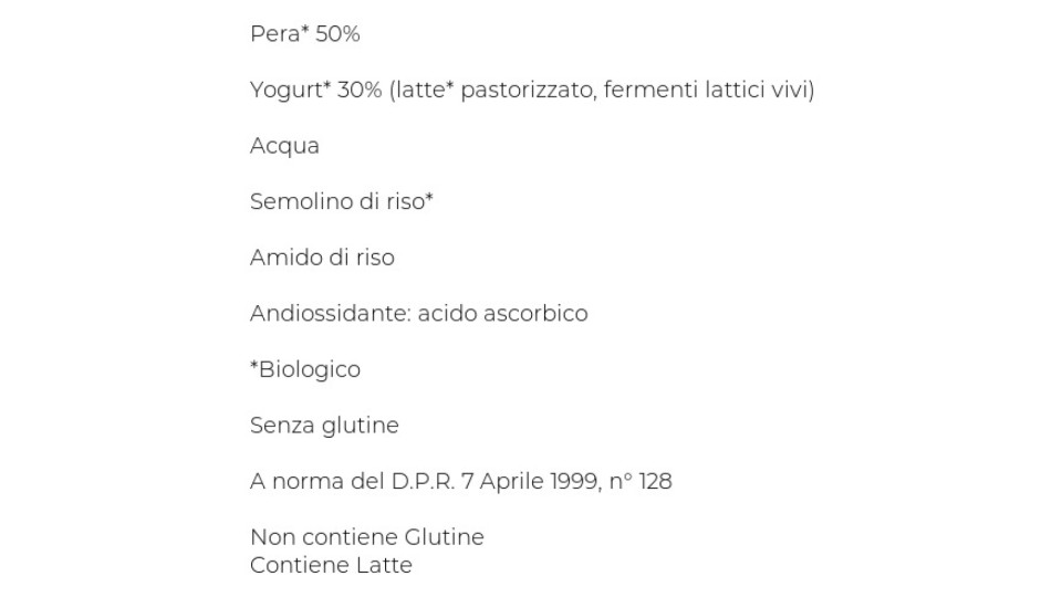 Merenda Pera E Yogurt Omogeneizzato Biologico