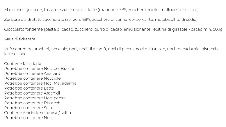 Ventura BBExtra Lamelle di Mandorle Mela Cioccolato FOndente Zenzero