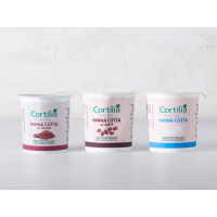 Tris panna cotta bianca, cacao e caffè, Cortilia