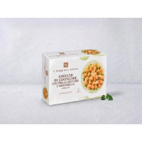 Gnocchi di lenticchie surgelati con piselli, zucchine e mozzarella