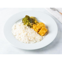 Riso, pollo al curry e verdure