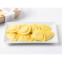 Mezzelune con gamberi marinati al limone