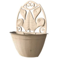 VASO DA PARETE A FORMA DI GERLA IN PLASTICA, COLOR LEGNO 32x16x42