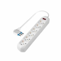 PRESA SESTUPLA PLURISTANDARD CON INTERRUTTORE DI SICUREZZA, 1,5 mt CAVO COLORE BIANCO