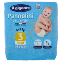 IL GIGANTE Pannolini Per Bambini 4-9 Kg 3 Midi 23 Pz