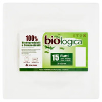 Biologica Piatti 20 x 20 Cm 100% Biodegradabili e Compostabili 15 Pz