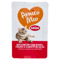 Selex Amico Mio Gatto Bocconcini Con Manzo, Fegato e Carote In Salsa 100 g