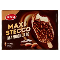 Selex 4 Maxistecchi Di Gelato Vaniglia Ricoperti Cioccolato Al Latte e Mandorle 350 g