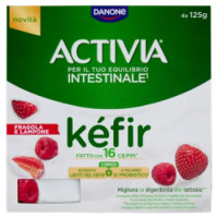ACTIVIA Kéfir Al Cucchiaio, Fragola e Lampone, Con Autentici Lieviti e Probiotico Bifidus, 4x125g