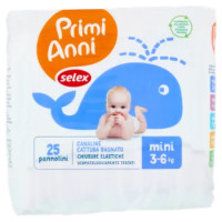 Selex Primi Anni Pannolini Per Bambini Mini 3-6 Kg 25 Pezzi