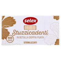 Selex Stuzzicadenti Doppia Punta In Betulla Sterilizzati 400 Pezzi