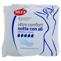 Selex Assorbenti Ultra Confort Notte Con Ali Effetto Cotone In Bustine Singole 10 Pezzi