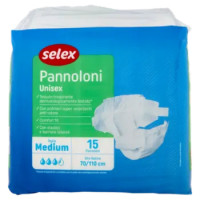 Selex Pannoloni Unisex Con Elastici e Barriere Laterali Taglia Medium 15 Pezzi