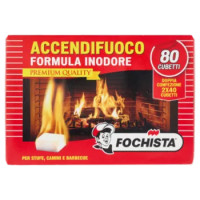 Fochista Accendifuoco Formula Inodore Premium Quality Per Stufe, Camini e Barbecue Cubetti 2 x 40 Pz