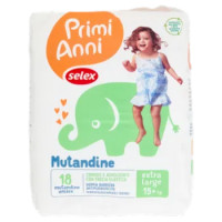 Selex Primi Anni Pannolini Mutandine Per Bambini Extra Large 15+ Kg 18 Pezzi