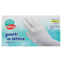 Selex Casa Bella Guanti Monouso In Lattice Naturale Misura Media (7-7,5) Dispenser 100 Pezzi