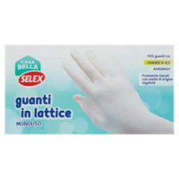 Selex Casa Bella Guanti Monouso In Lattice Naturale Misura Grande (8-8,5) Dispenser 100 Pezzi