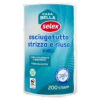 Selex Casa Bella Asciugatutto 3 Veli Strizza e Riusa Super Assorbente e Resistente 200 Strappi